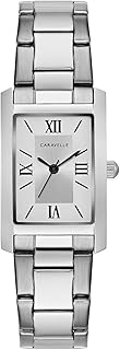 Caravelle New York Caravelle by Bulova Ladies' Dress 3-Hand Quartz Watch, Rectangle Case, Roman Numeral, Curved Mineral