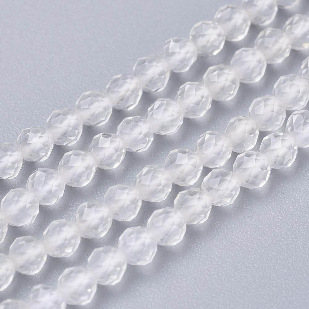Airssory 100 Pcs 3mm Natural Quartz Crystal Beads Strands Faceted Round Clear Loose Crystal Gemstone Bead Spacer for DIY Bracelet Necklace Materials