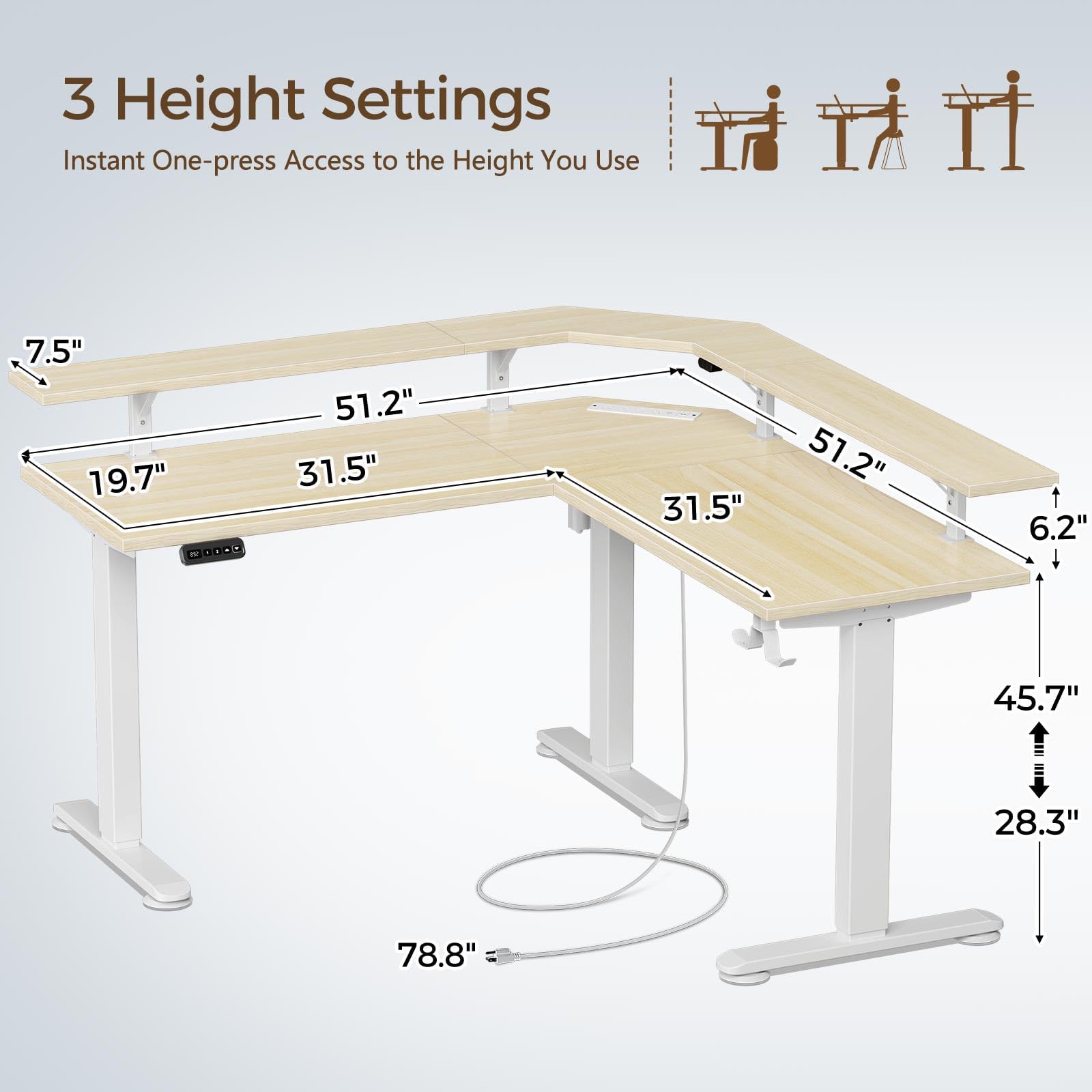 Rolanstar Standing Desk L Shaped with LED Light and Power Outlet, Electric Height Adjustable Desk with Monitor Stand, Sit Stand Up Desk, Computer Office Desk, Beige
