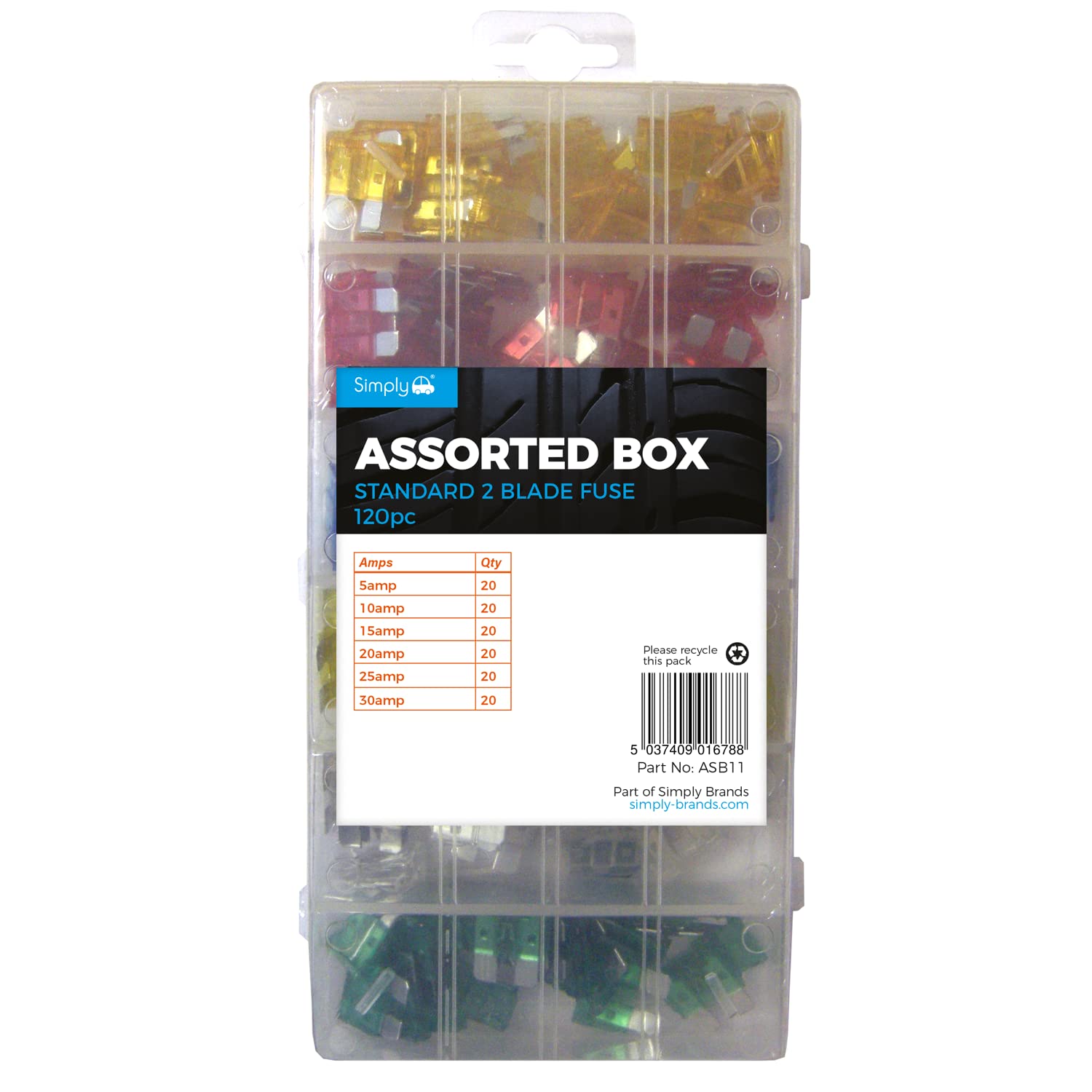 Auto Blade Fuses 120 Piece Assortment (5A, 10A, 15A, 20A, 25A, 30A)