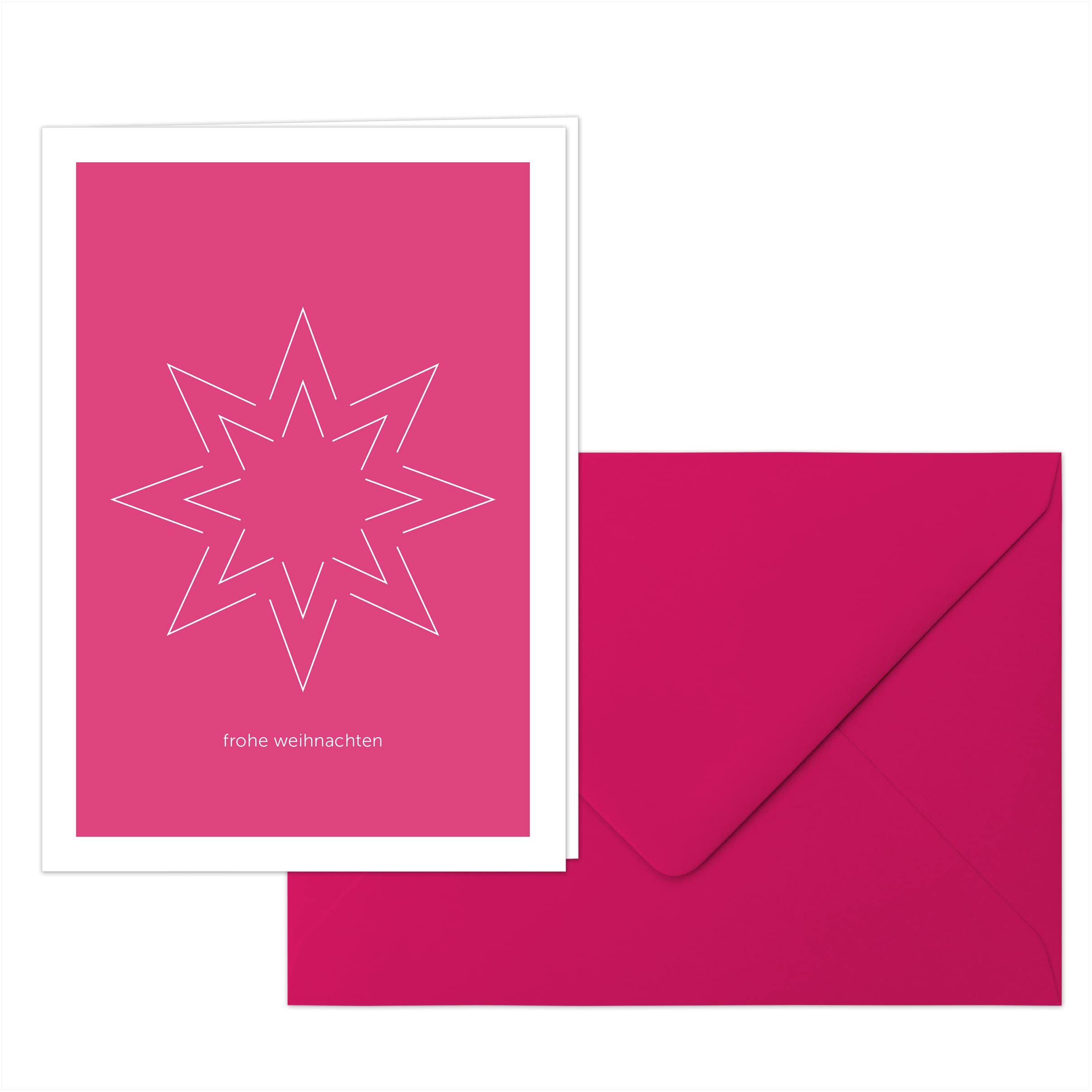 50er-Set Weihnachtskarten Grußkarten „Frohe Weihnachten“ – Minimalistische Klappkarten im Premium-Format mit Umschlag in Knallpink