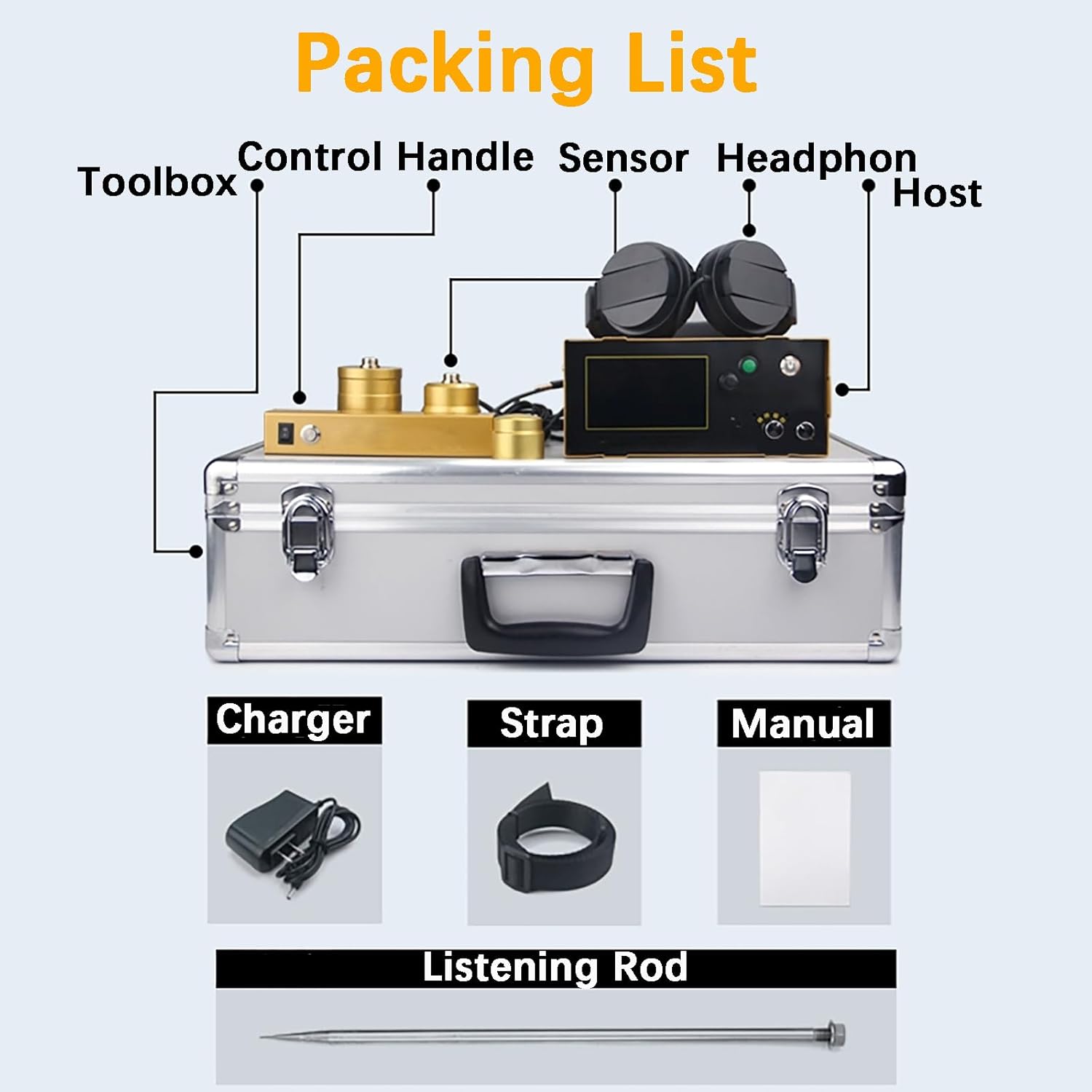 Underground Water Leak Detector 1-4 Gear Adjustable Pipe Plumbing Leak Detector for Home with Digital Display and Suitcase Water Sensor Alarm Leak Detector Kit