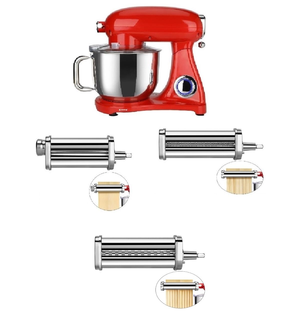 Impastatrice planetaria 7 litri KM1510 DCG 1800W con accessorio spaghetti, sfogliatrice, fettuccine (Red)