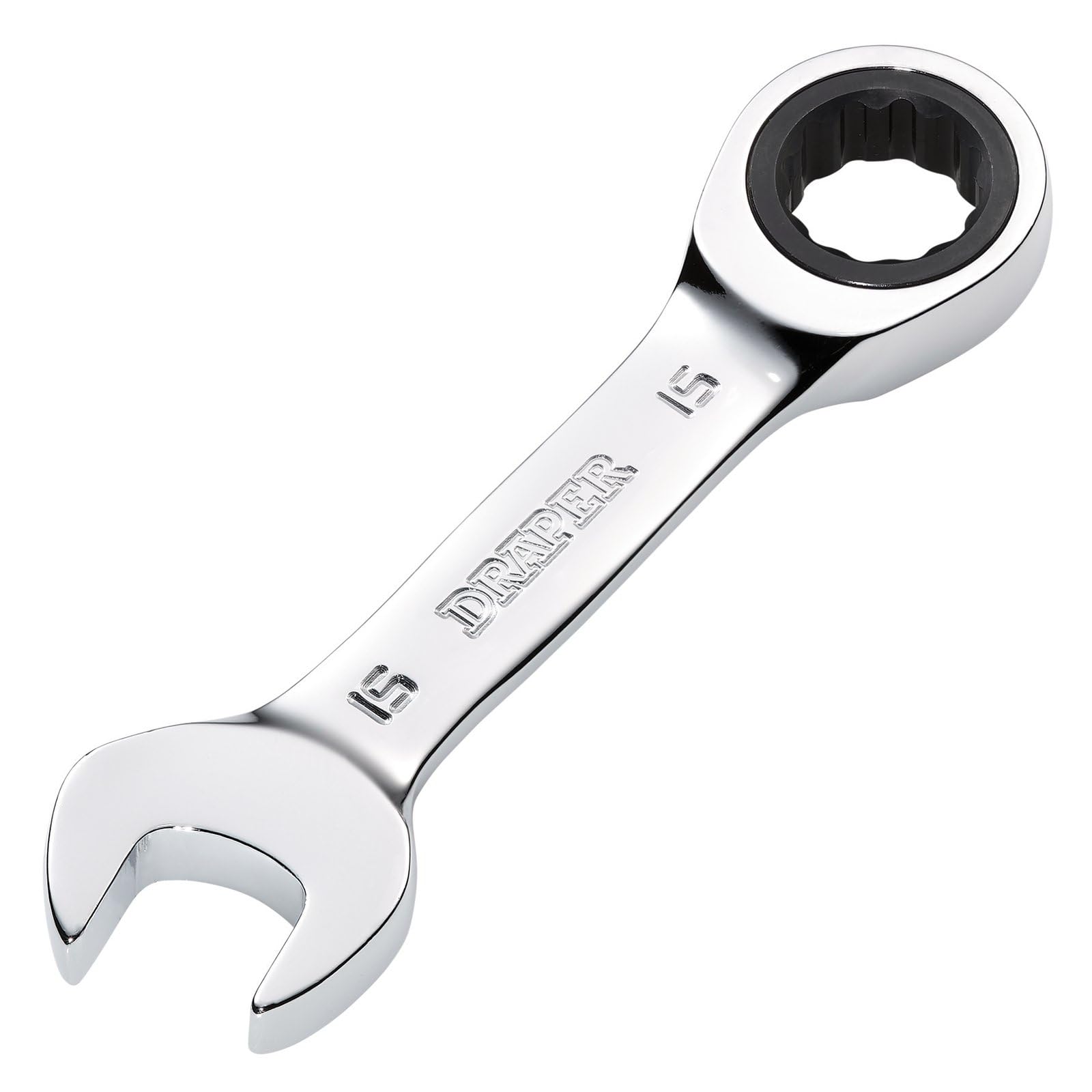 Draper 27909 HI-TORQ Metric Stubby Ratchet Combination Spanner, 15mm