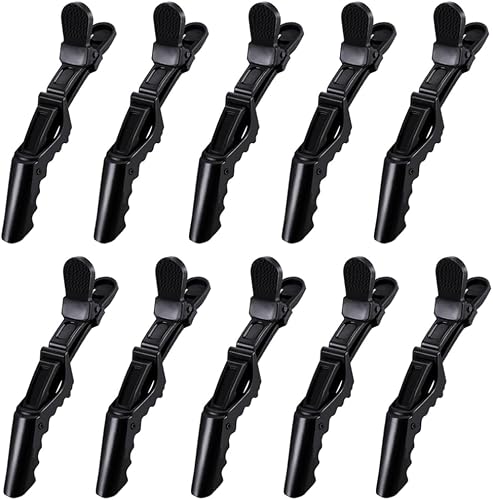 10 Pcs Alligator Hair Clip for Styling Sectioning - Salon Hair Clip for Thick Hair, Plastic Hair Styling Clip with Wide Teeth & Double-Hinged Design (Black)