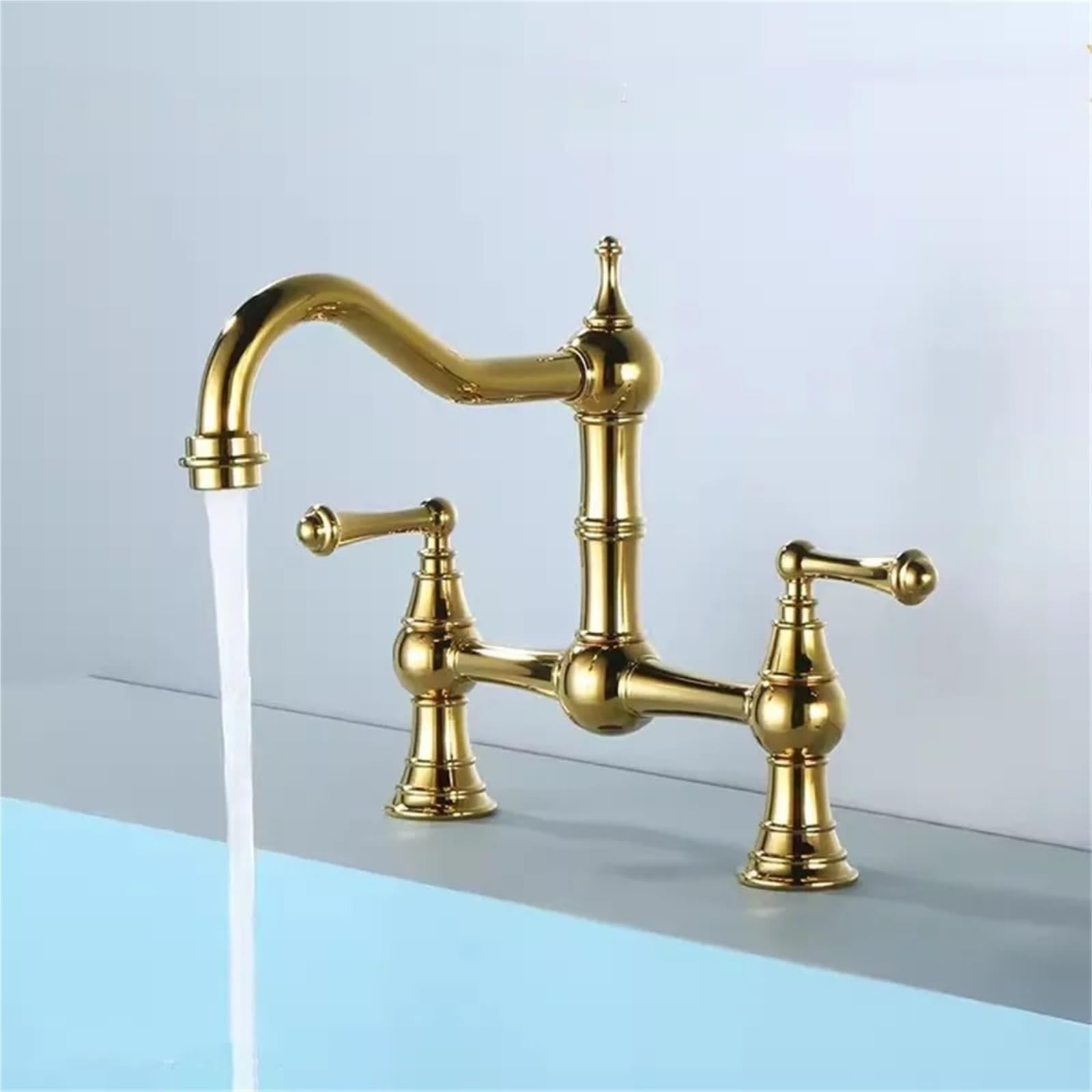 Kitchen Sink Tap Rotation Total Brass Classical Double Lever Kitchen Sink Tap Mixer(Chrome)