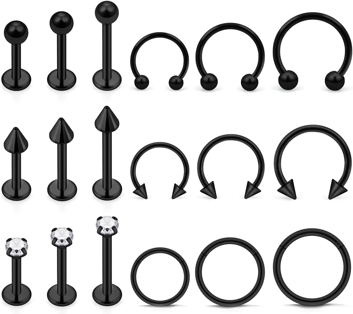 Lip Rings 18PCS Labret Jewelry Monroe Lip Ring Medusa Piercing Jewelry 16G Helix Earring Daith Hoop Earring Tragus Cartilage Studs Surgical Steel Piercing Jewelry for Women Men