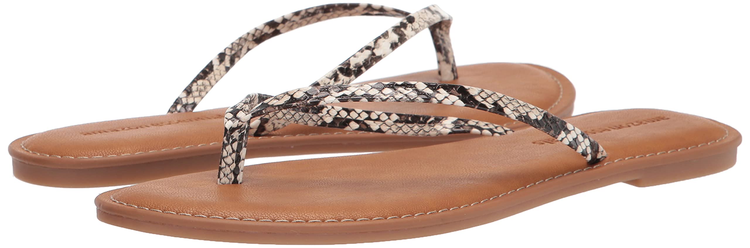 Amazon Essentials Women's Thong Sandal: 7.5 Wide Black White Snake Print
