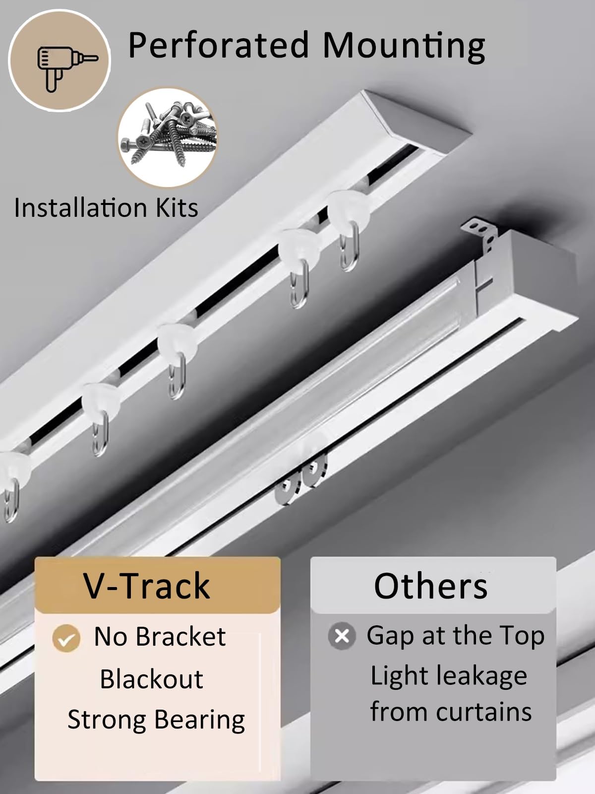 Szyna sufitowa do zasłon, metalowa aluminiowa szyna do zasłon z haczykami rolkowymi do salonu, sypialni, łazienki, balkonu, patio i ścianki działowej(Czarny-14m/46ft