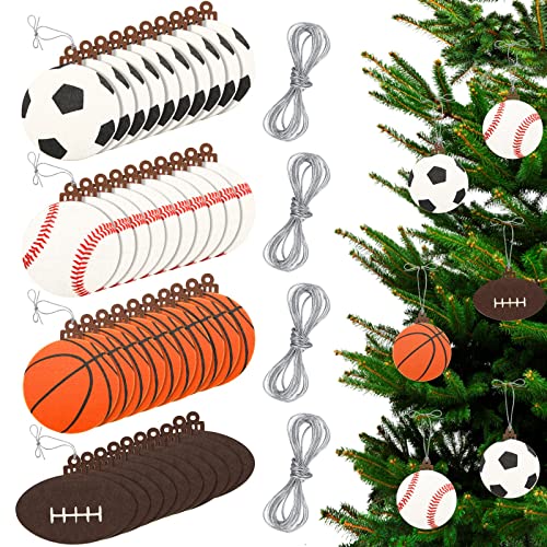 Cindeer 40 Pcs Sports Ornaments for Christmas Tree Basketball Football Soccer Baseball Hanging Tree Ornaments Wooden Decoration with Ropes Craft for Christmas Winter Holiday Party Supplies Indoor Home