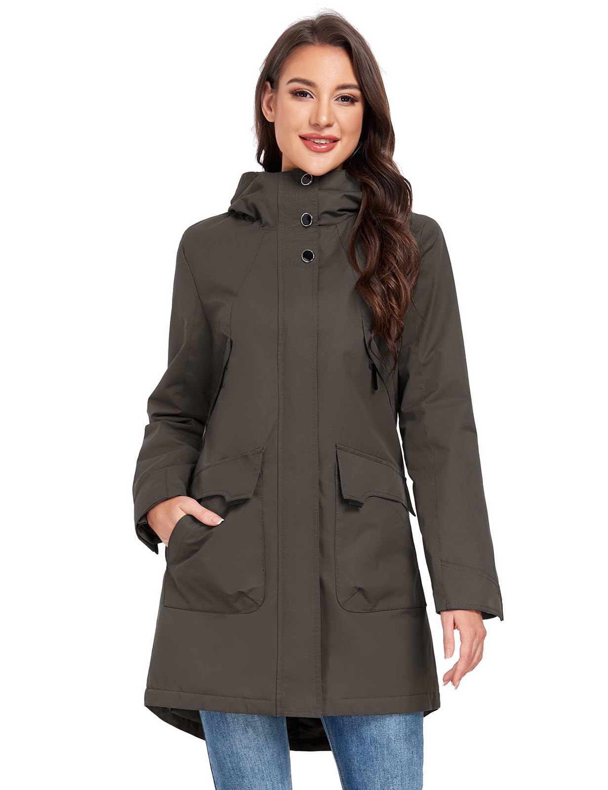 Vancavoo Übergangsjacke Damen Wintermantel Lang Leichte Jacke mit Kapuze Softshellmantel Übergang Mantel Parka Übergangsmantel für Frühling Herbst