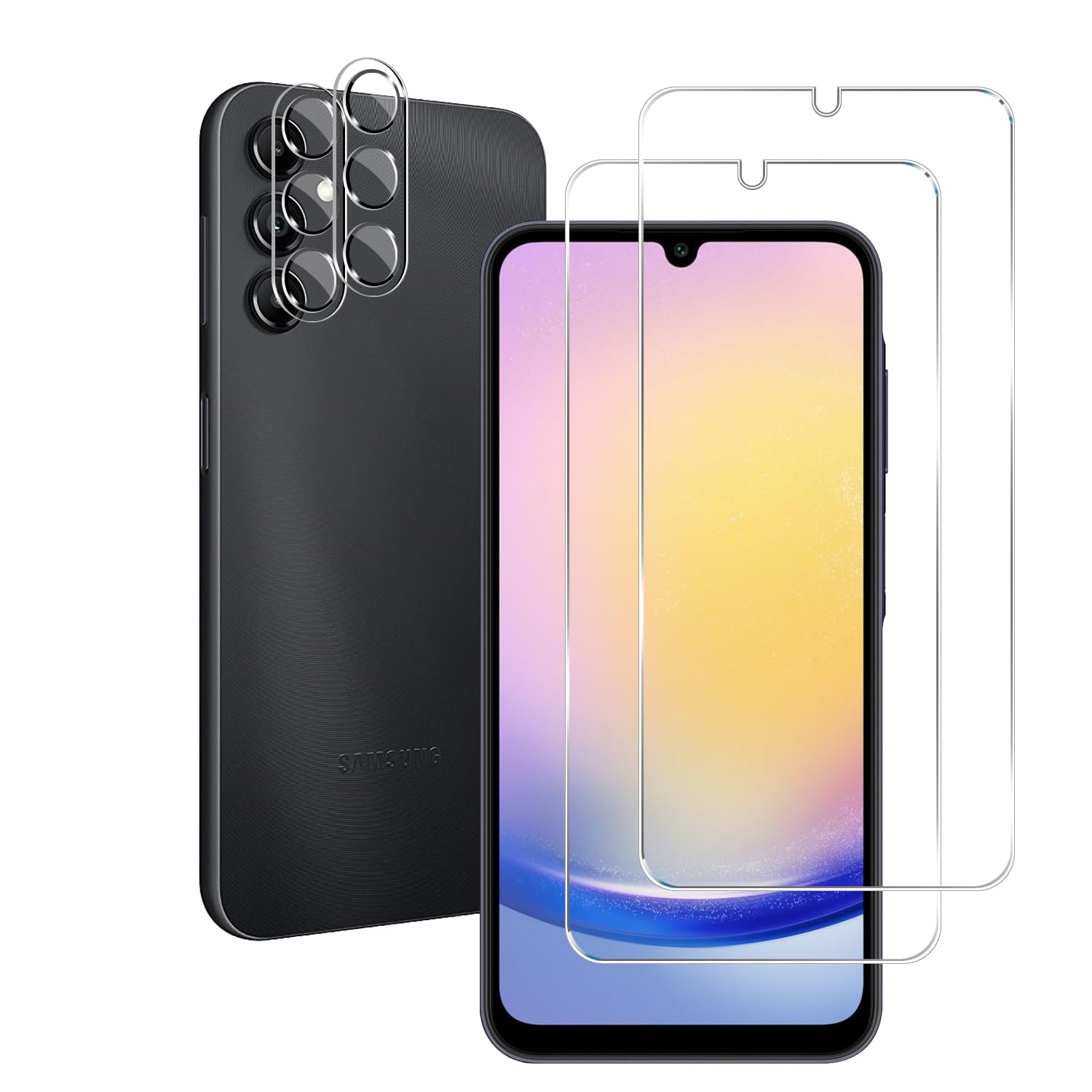 BIGFACE Galaxy A25 Tempered Glass Screen Protector + Camera Lens Protector [2 + 2 Pack][Case Friendly][Anti-Scratch][Ultrasonic Fingerprint Unlock] HD
