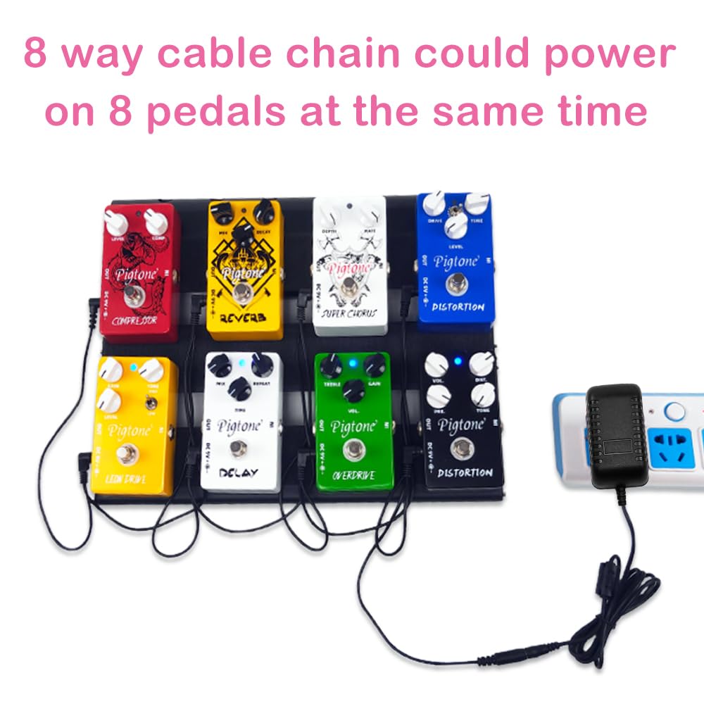 Pigtone Guitar Pedal Power Supply Adapter 9V DC 1A/2A 2000ma Tip Negative 8 Way Daisy Chain Cables for Guitar Effect Pedals?Suitable for Most Guitar Effects Pedals