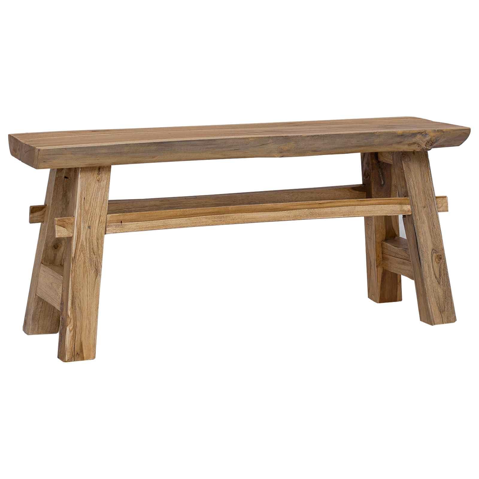 Banco natural de madera maciza de teca, 100 x 29 x 43,5 cm