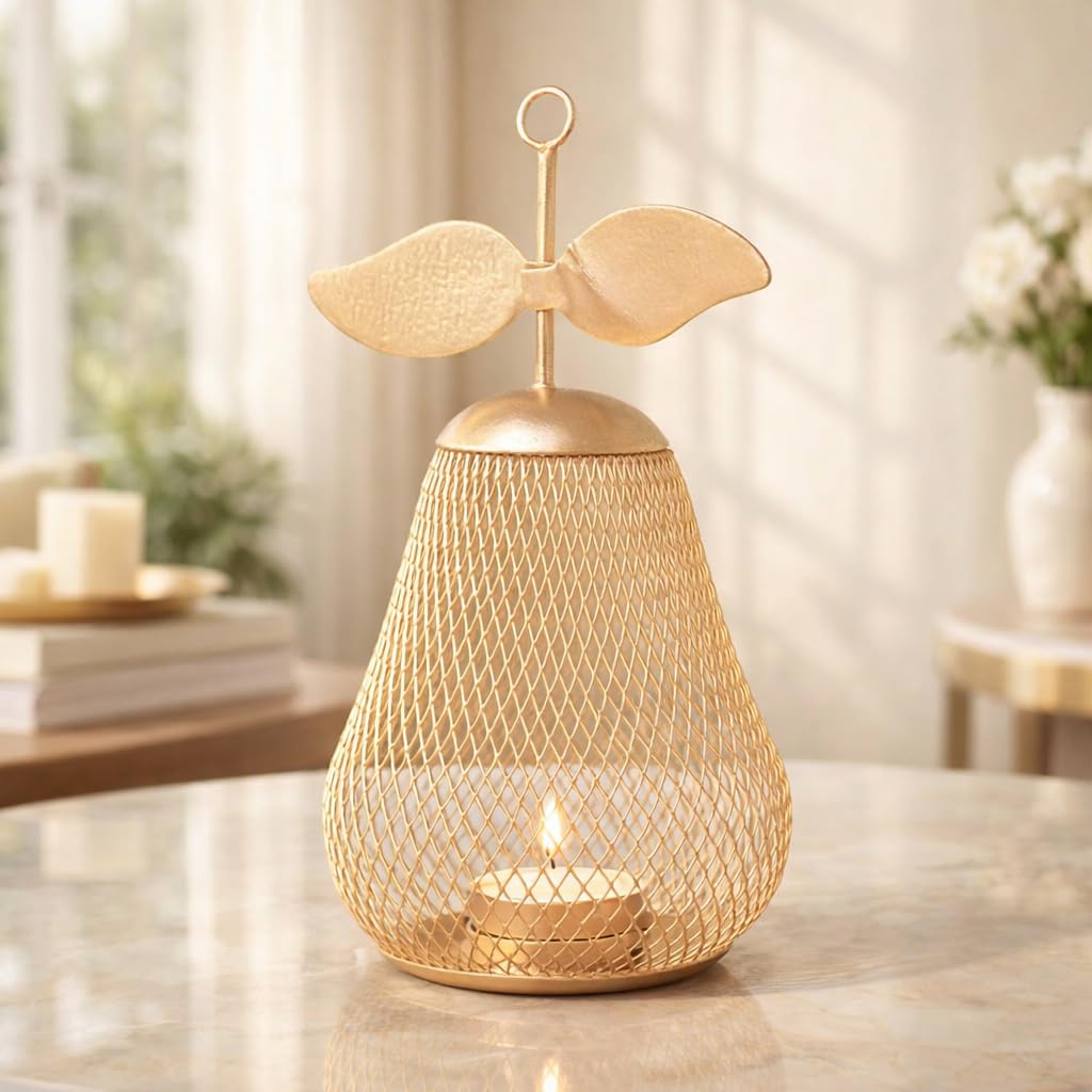 MARKET 99 Metal Pear T- Lite Holder - Golden | Elegant Home Decor For Diwali, Christmas, Birthday, and Wedding | Decorative Candle Holder for Ideal for Festive & Ambient Lighting| Golden-image-18