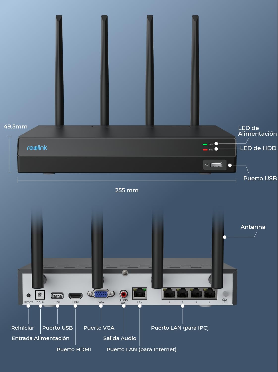 Reolink 4K Camara Vigilancia WiFi Exterior, Zoom Óptico 5X, Detección Inteligente, Cámara Exterior de Seguridad IP67, 4K 12CH Wi-Fi NVR para la Seguridad Doméstica, 2TB HDD, RLN12W + 4X RLC-811WA