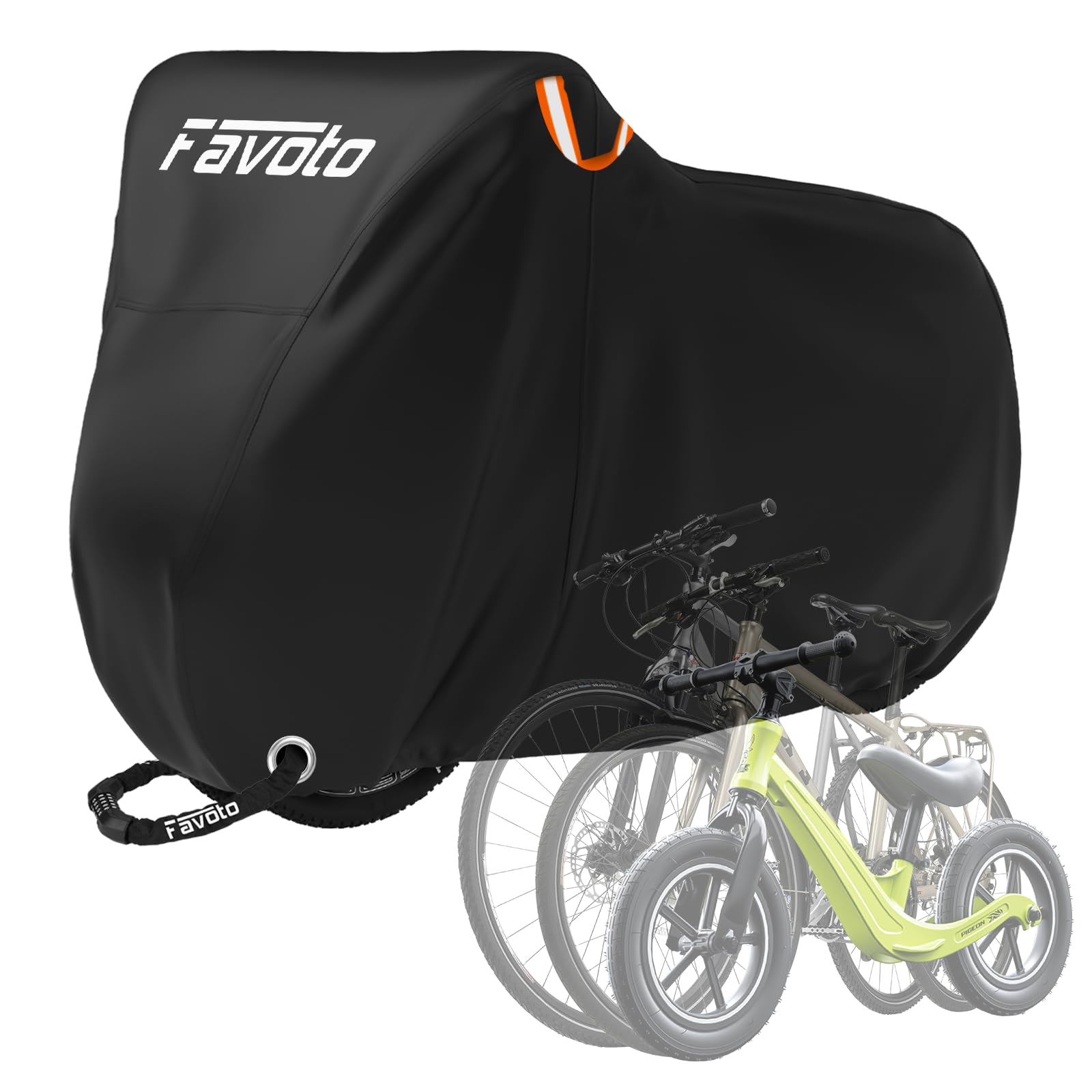 Favoto Bike Cover for 3 Bikes - 210T Waterproof Outdoor Bicycle Storage, Black Cover with Lock Hole, 2 Windproof Buckles & Storage Bag, UV Protection for Mountain & Road Bikes (220×120×110cm)