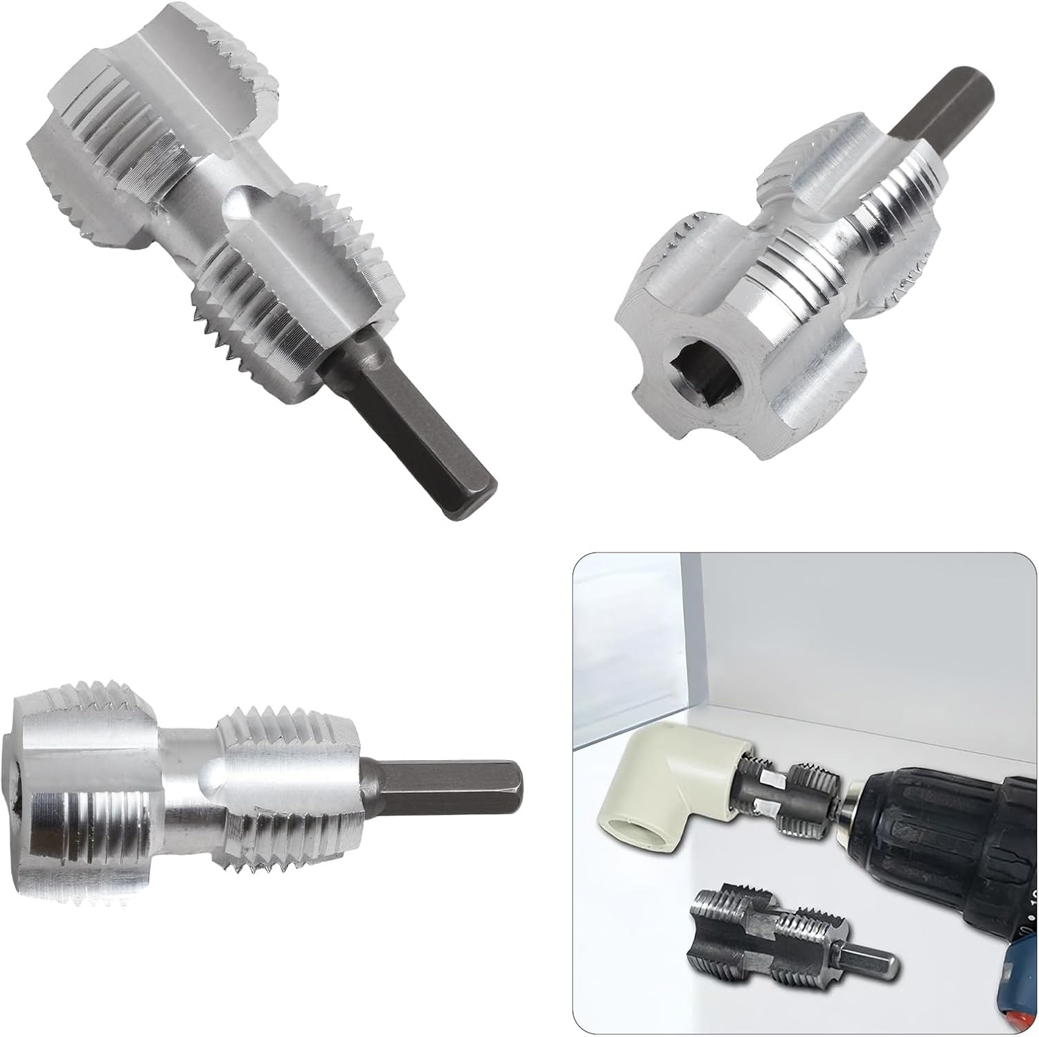 Dual Size Integrated Internal Pipe Threading Tool For 4 Point (20mm Outer Diameter) / 6 Point (25mm Outer Diameter) PVC Plastic Pipes, Water Pipe Internal Thread Opener For Electric Drill