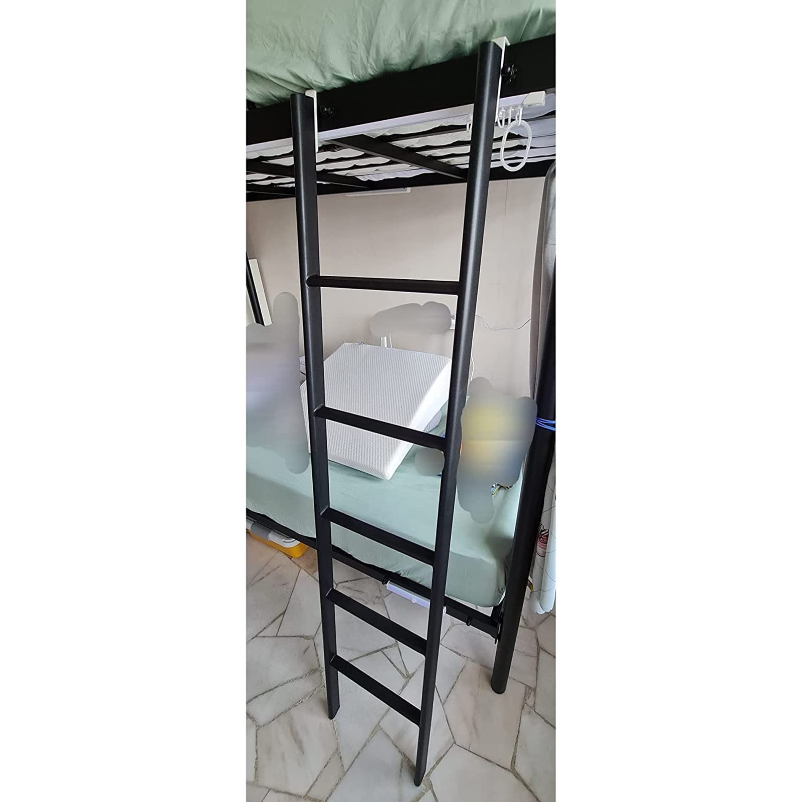 RV Bunk Bed Ladder 59"/61"/63"/65''/67'' Tall, Free Standing Dorm Twin Bed Ladder with Hooks, for Home/Loft/Library/Dormit/Apartments (Color : Black, Size : Length 1.6m/63 Inch)