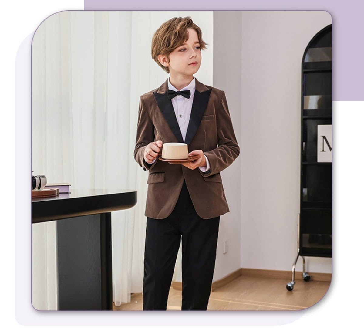 2-teiliger Anzug für Jungen, schmale Passform, Smoking, formeller Anzug, Fleece-Blazer und Hose, Kinder-Hochzeits-Outfit mit Fliege