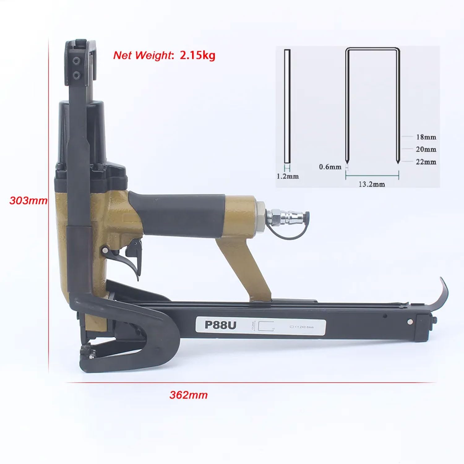 Pneumatyczny pistolet do paznokci, profesjonalny pistolet pneumatyczny do gwoździ 18-22 mm, przenośne narzędzie stałe do tapicerki, sof, materacy i projektów mebli