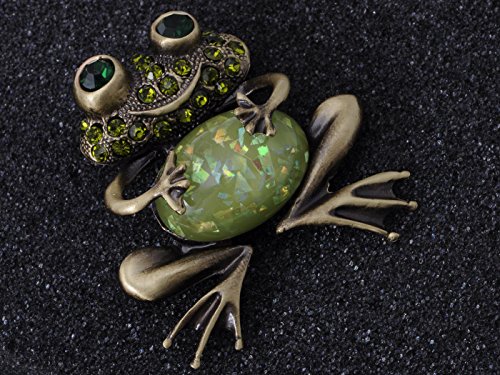 Alilang Smiley Frog Brooch Brass Tone Peridot Green Colored Rhinestones Animal Brooches Pin #TOP1