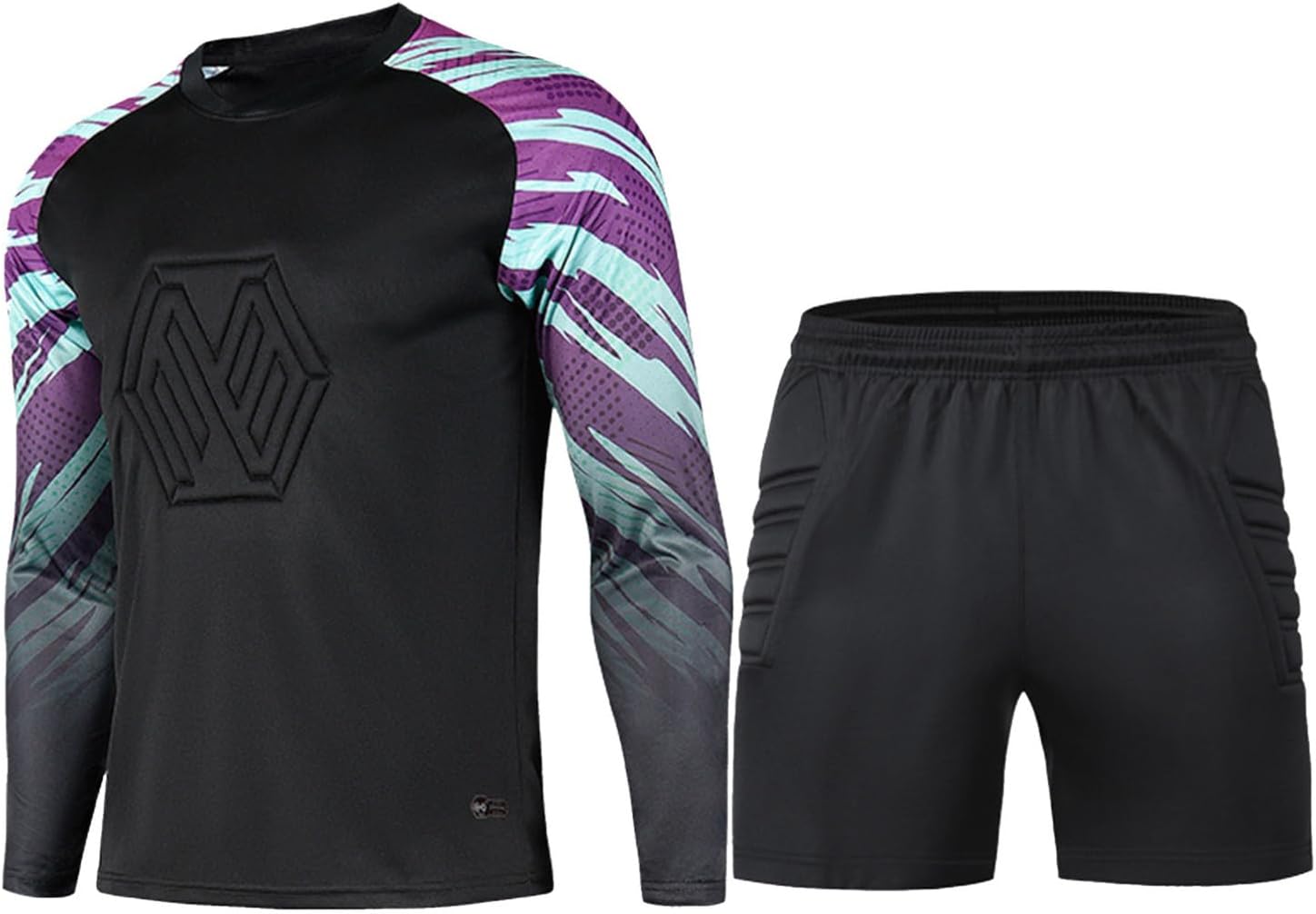 TiaoBug Mens Padded Soccer Goalkeeper Jersey and Shorts Set Long Sleeve Football Training Goalie Shirt Uniform Tracksuit