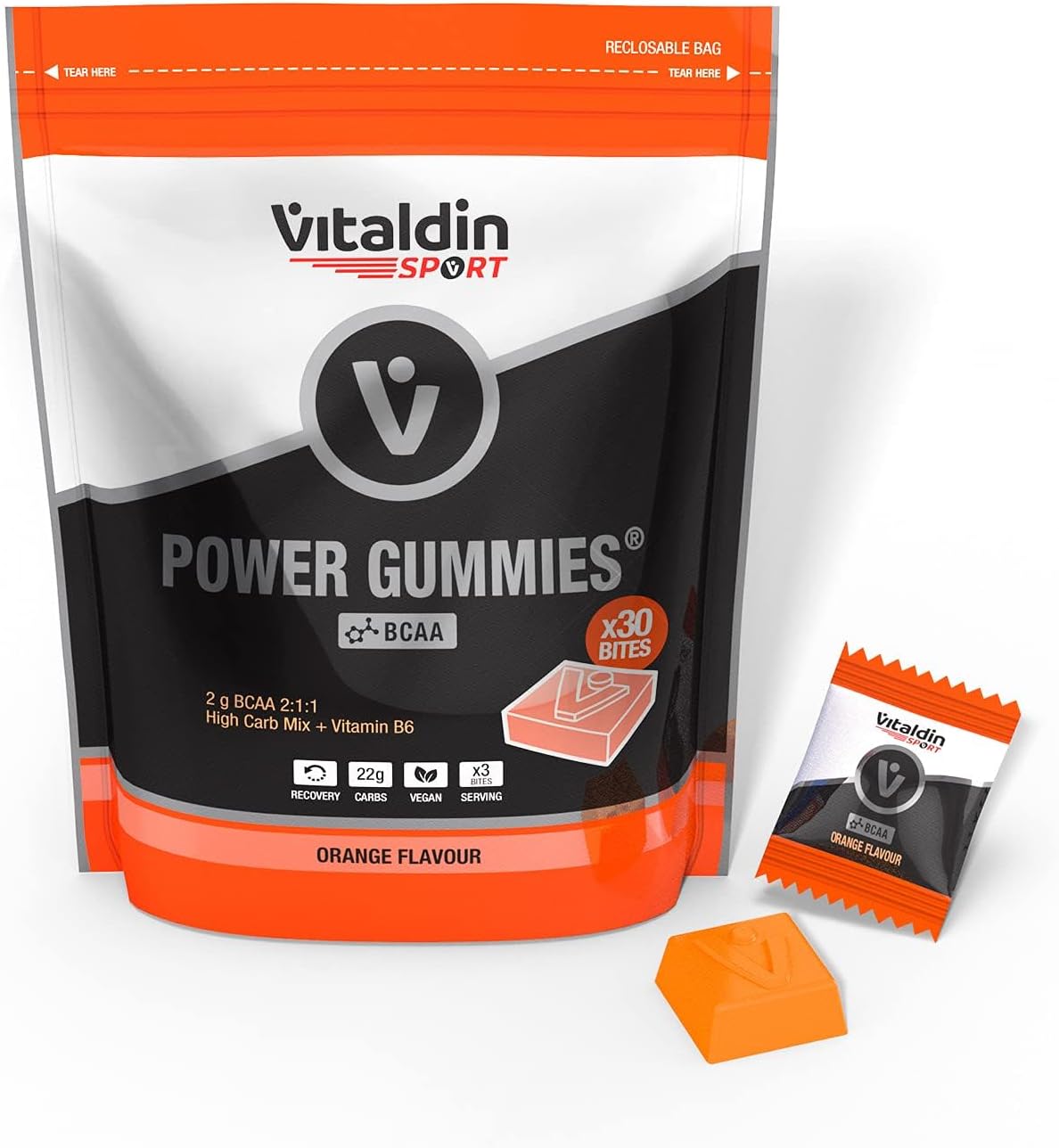 VITALDIN SPORT Power Gummies BCAA – Muscle Protection and Recovery – 2g 2:1:1 BCAA Amino Acids Per Serving + Vitamin B6 – Doypack of 30 Gummy Bites – Orange Flavor – Vegan VITALDIN SPORT Power Gummies BCAA – Muscle Protection and Recovery – 2g 2:1:1 BCAA Amino Acids Per Serving + Vitamin B6 – Doypack of 30 Gummy Bites – Orange Flavor – Vegan