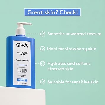 Q+A Salicylic Acid Smoothing Body Lotion (250ml), Body Moizturiser with Watermelon & Agave Scent, Body Butter Alternative, Smooths Rough Bumpy Skin, Clears Blemishes & Uneven Texture