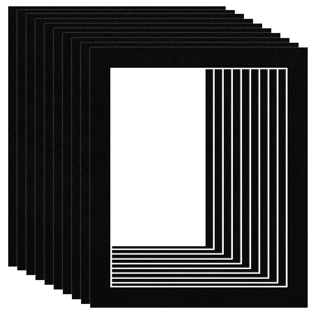 Procut Global 12x10" Black Picture Mounts Board to Fit 10x8" Aperture Size - Photo Mount Card Ideal for Prints, Artwork, Crafts & Certificates - Sizes & Colors Available - Pack of 10 โ image 1