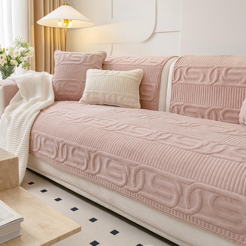 Housse de canapé matelassée velours rose haute résistance