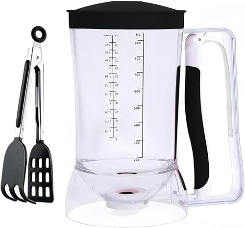 Juego combinado de dispensador de masa de gofres negros y pinzas para waffle, obtén gofres perfectamente esponjosos cada vez. Separador de medición
