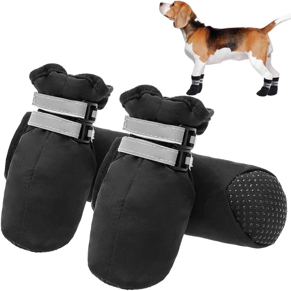 PUPTECK Dog Boots Non-Slip - Durable Dog Shoes Soft Sole Paw Protector with Reflective Straps for Indoor & Outdoor - Small Medium Large Dogs