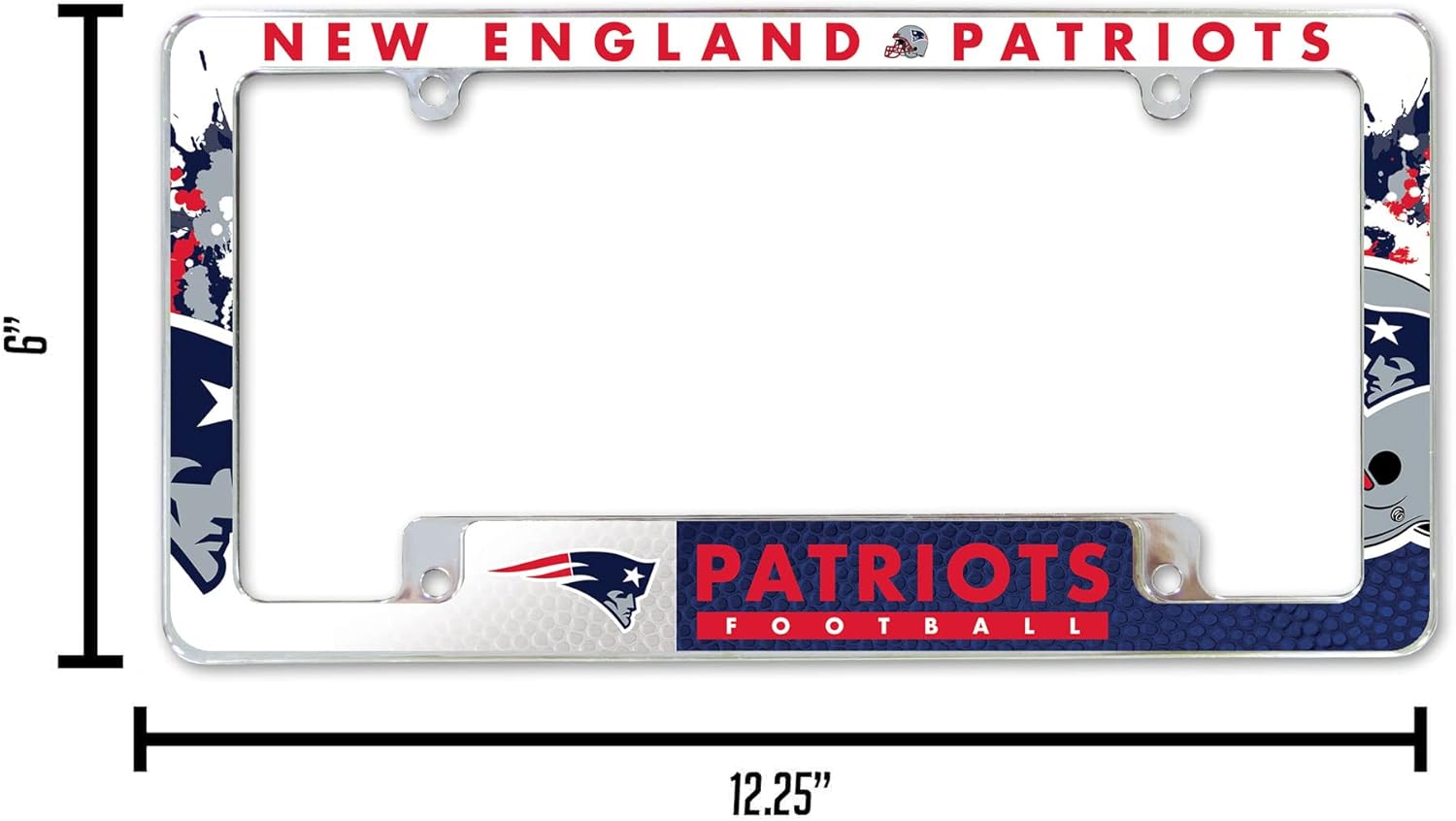 Rico Industries NFL Football Primary 12" x 6" Chrome All Over Automotive License Plate Frame for Car/Truck/SUV
