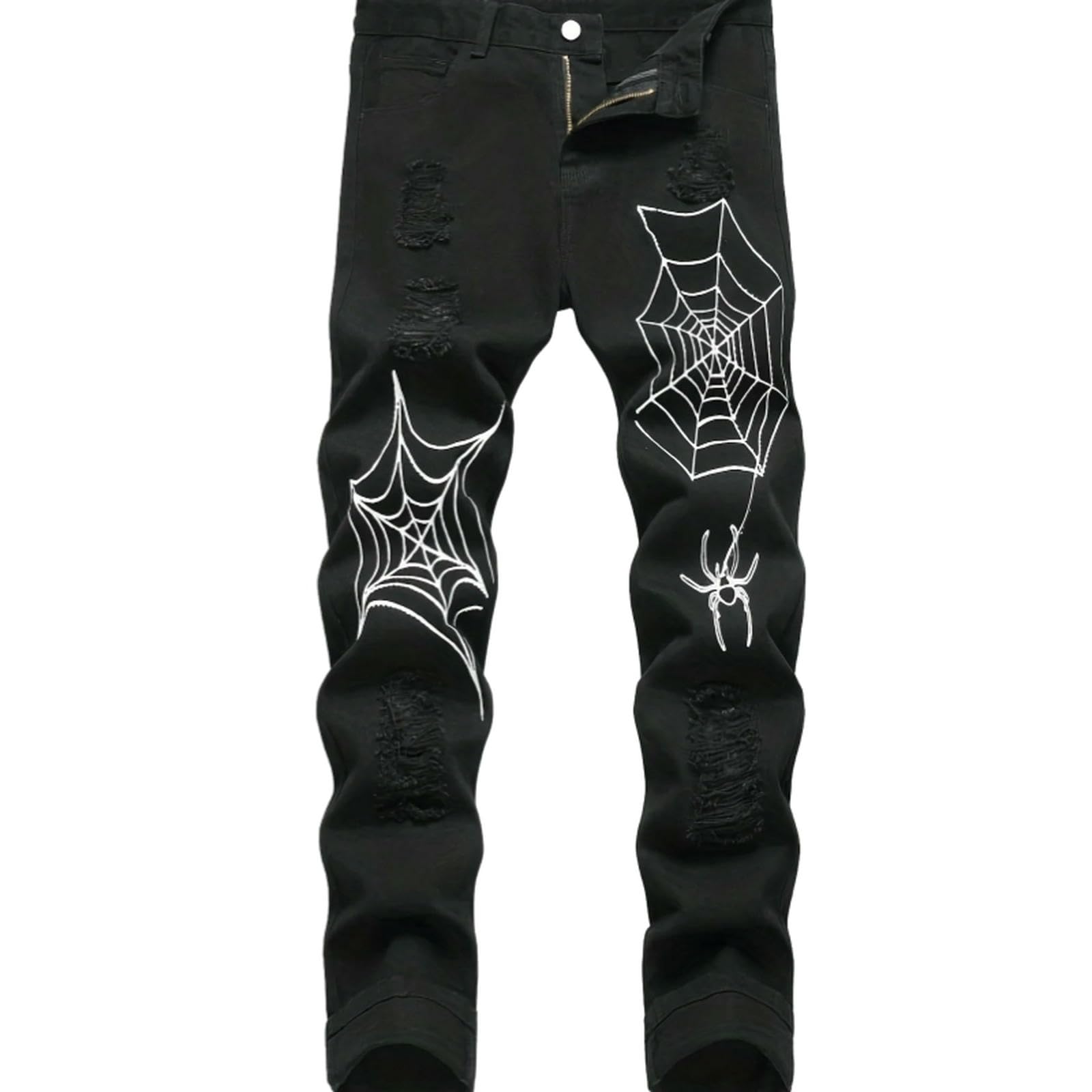 WANGQIQI Jeans Donna Strappati da Uomo-Nero-XXL
