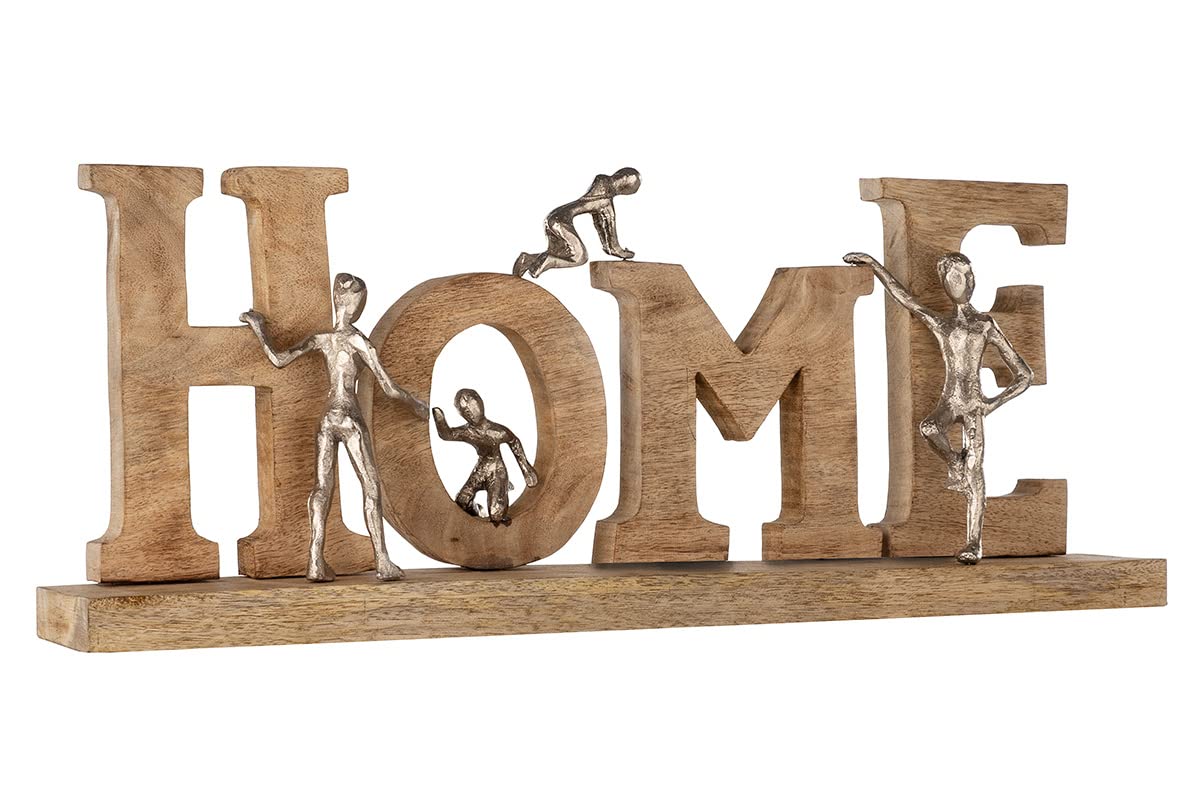 Casablanca Schriftzug Home, Deko Figur Naturfarben, Mangoholz Statue Wohnzimmer, Büro Dekoration H. 23,5 cm x B. 60 cm - Geschenk Moderne Skulpturen, Zuhause Eigenheim, Home Schriftzug