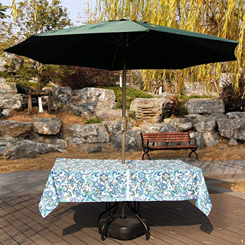 Image of EHouseHome Outdoor Indoor 60x84 inch Rectangle Tablecloth with Umbrella Hole and Zipper, Waterproof Zippered Patio Table Cloths, Spring /Summer Table Covers for Backyard Circular Table /BBQs /Picnic