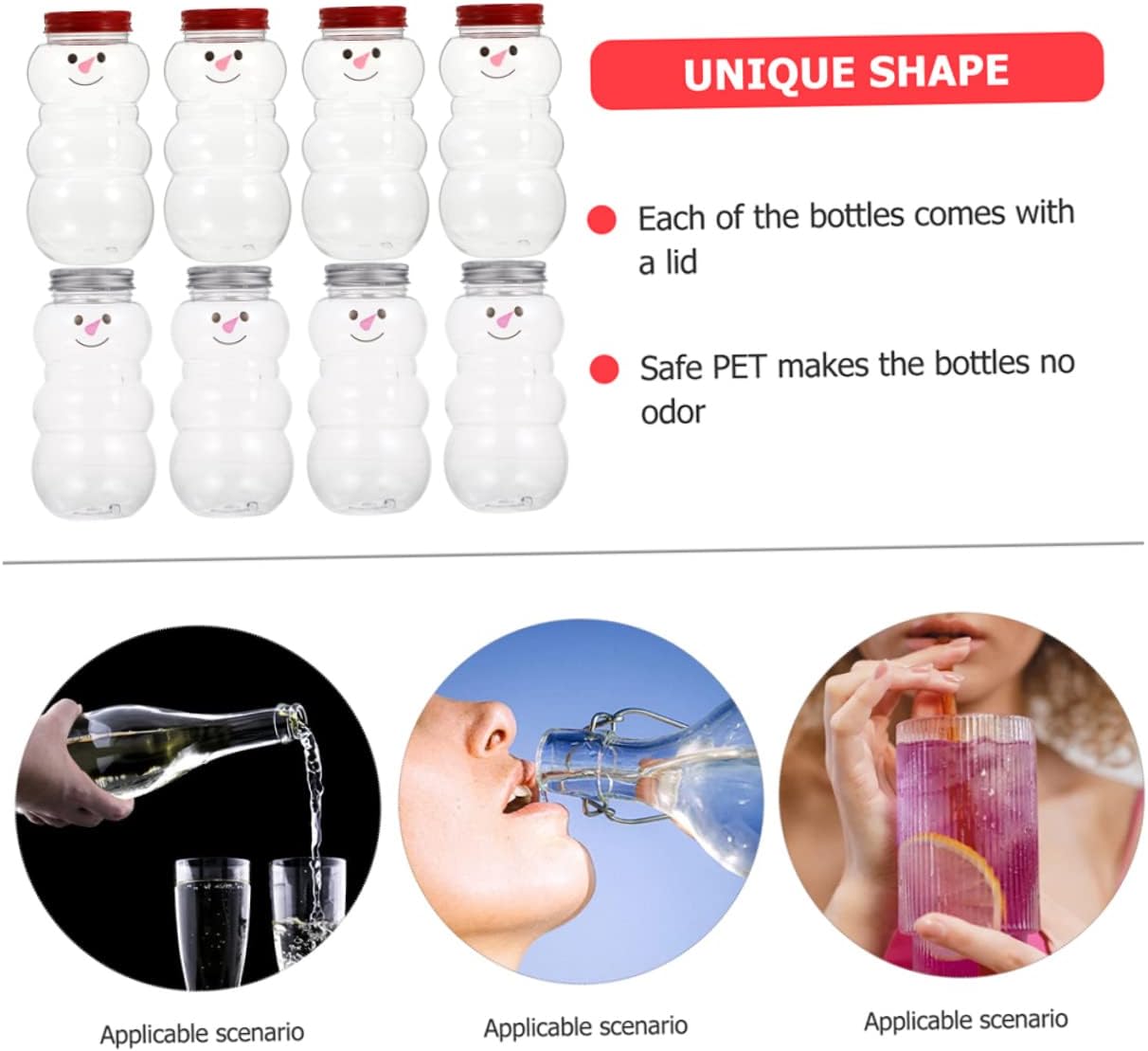 8pcs Plastic Juice Bottles for Christmas Xmas Snowman 500ml PET image 3