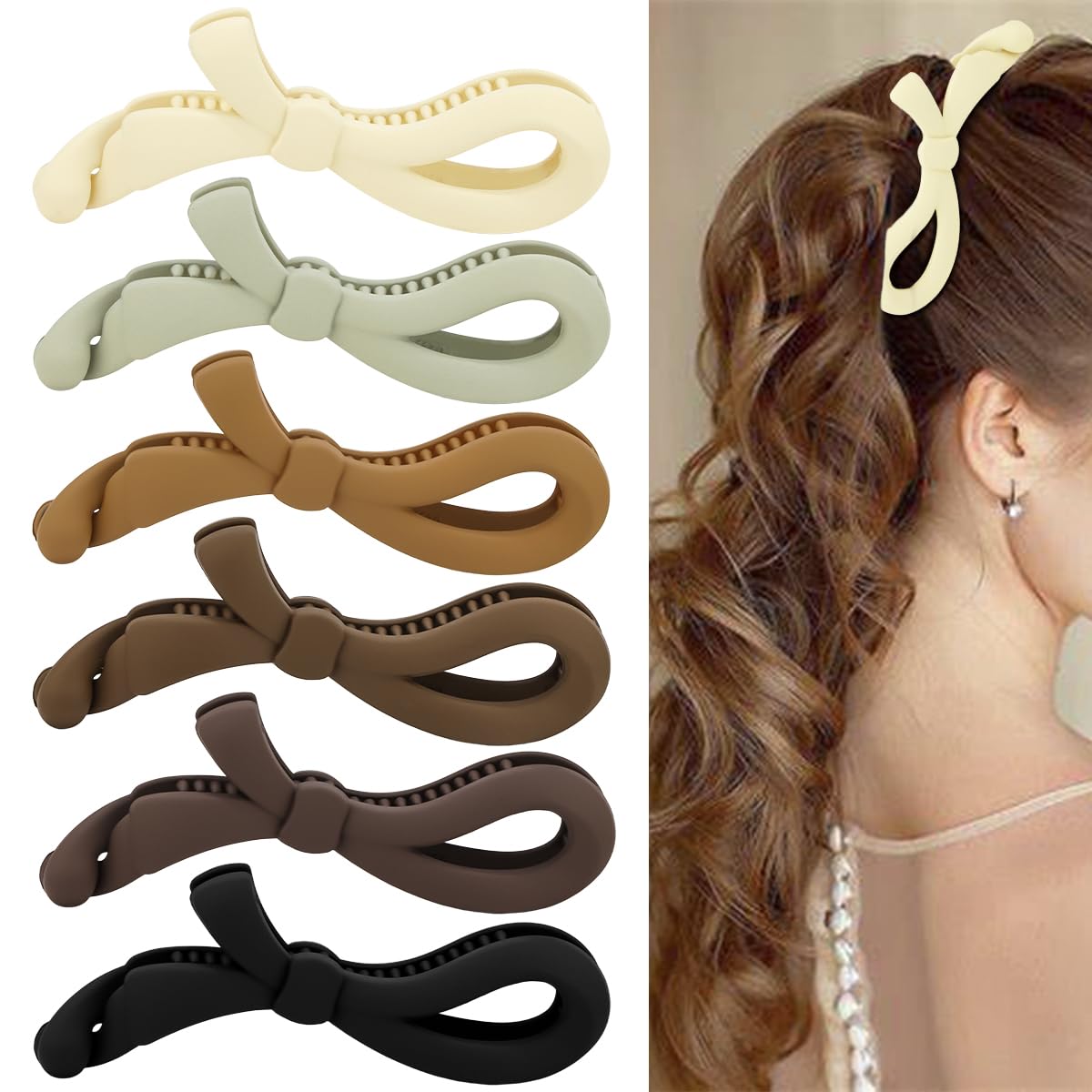 6PCS Banana Clip, Hapdoo Banana Hair Clips for Women Thin Hair, Strong Hold Ponytail Bun Holder, Hair Jaw Clips Barrettes Styling Accessories, Bow