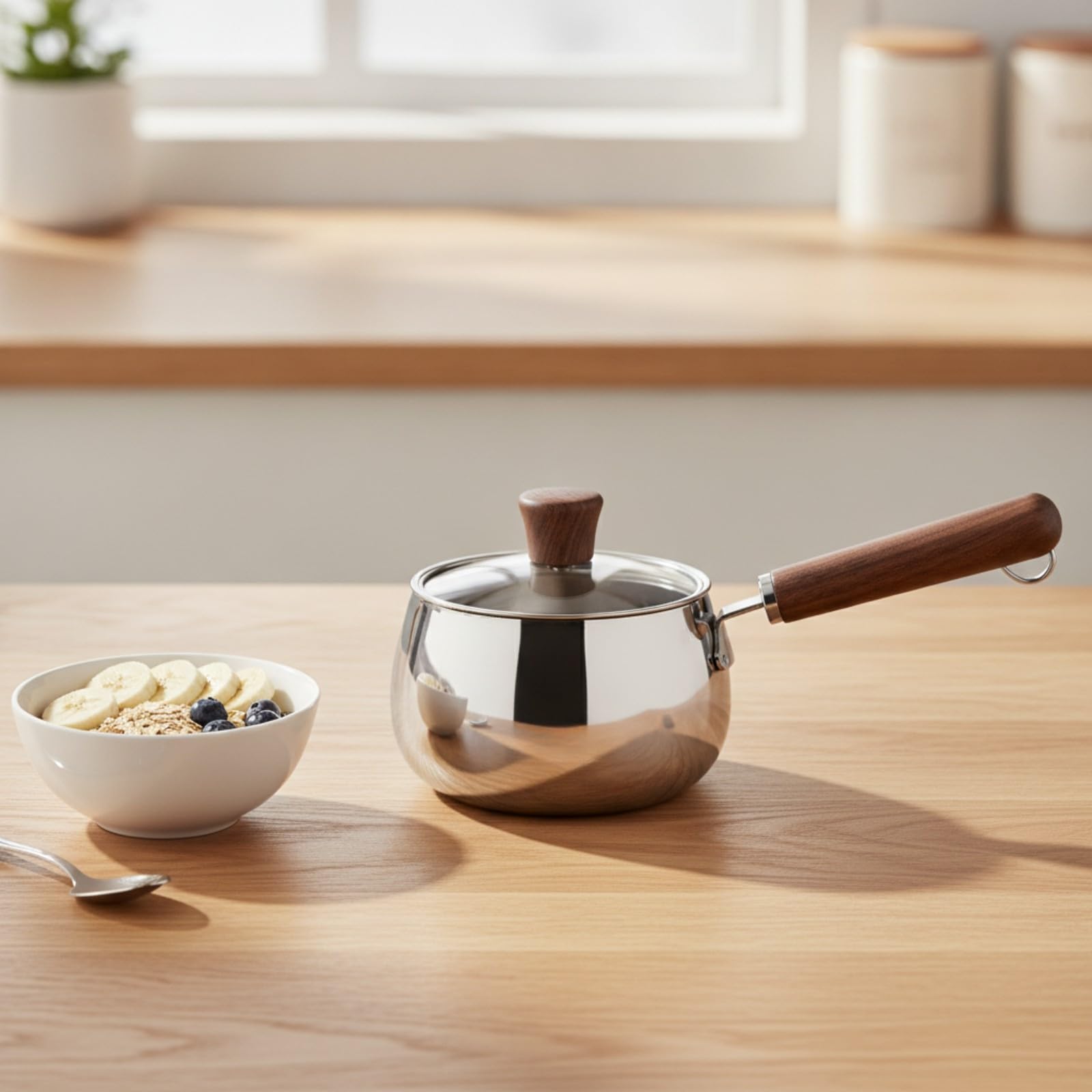 Olla Pequeña con Tapa y Vertedor Vertedor Compacta Mini Olla con Mango Resistente Al Óxido Pequeña