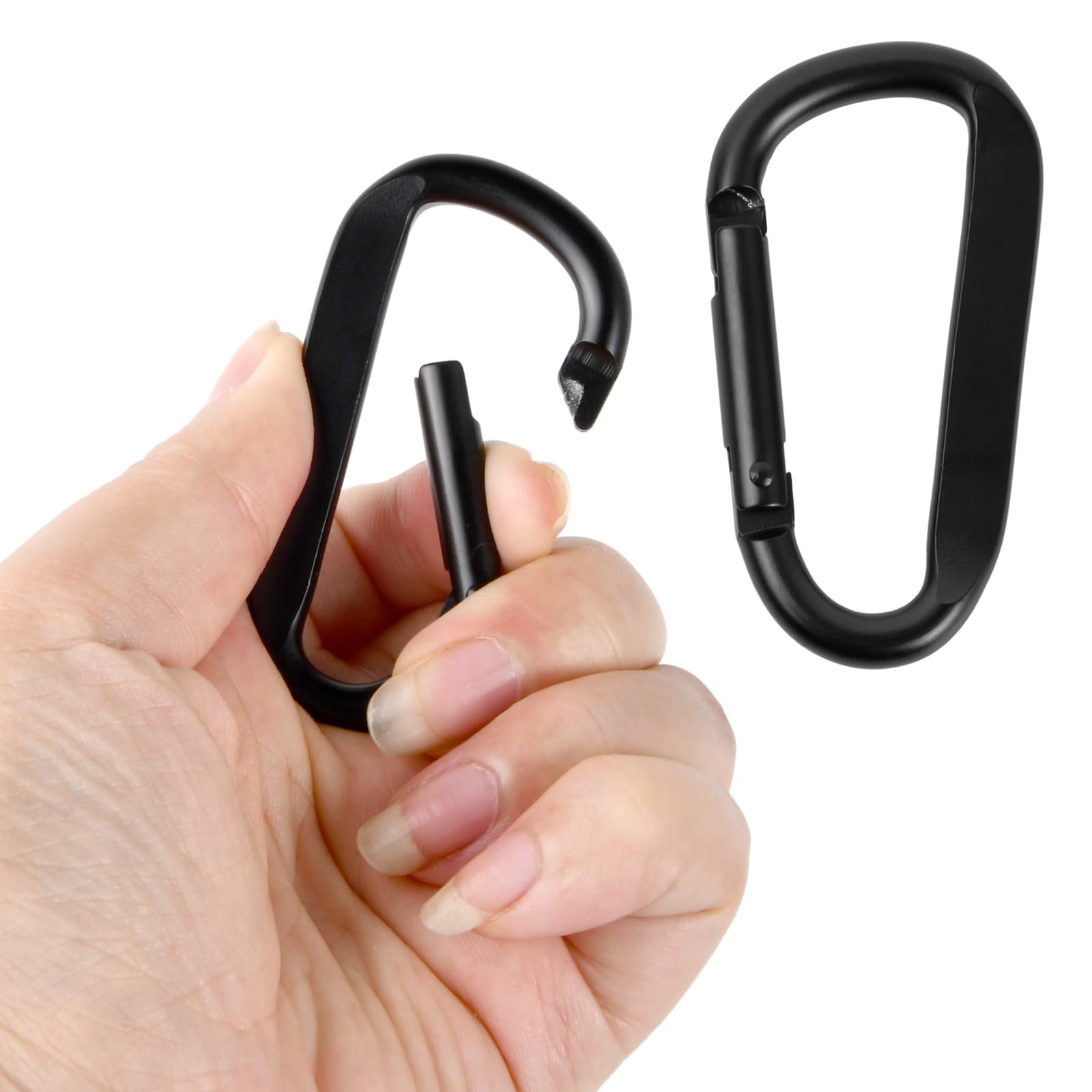 Lot de 6 mousquetons à vis (68 mm), mousquetons en aluminium noir pour hamac, porte-clés, camping, pêche, balançoire et accessoires de randonnée