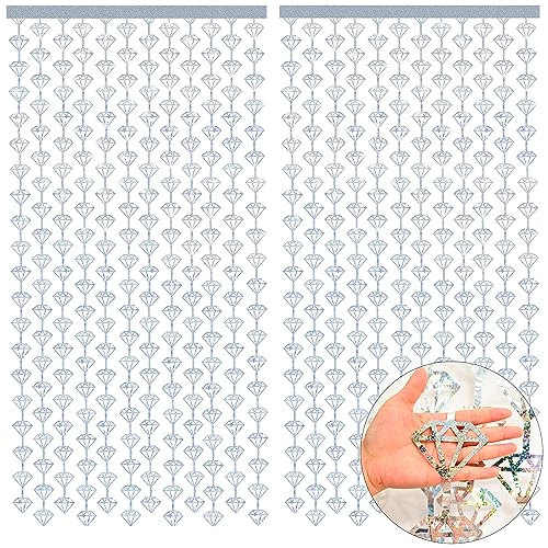 Image of KatchOn, Holographic Silver Foil Diamond Curtains - Pack of 2 | Diamond Party Decorations | Silver Diamonds Garland, Denim and Diamonds Party Decorations | New Years Eve Party Supplies 2026