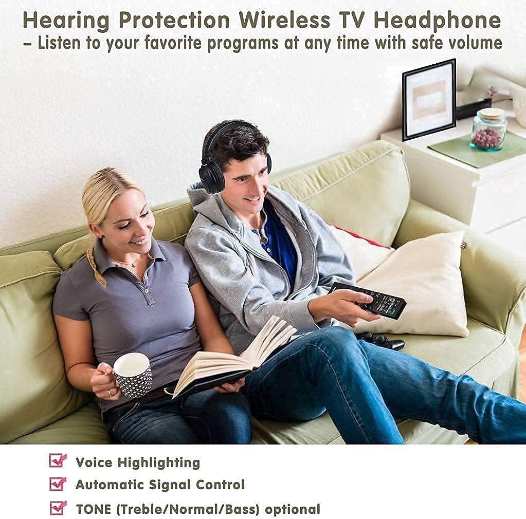 simolio 2 4g wirelesss tv headphones with 100ft long range tone control mono or stereo option no need no delay