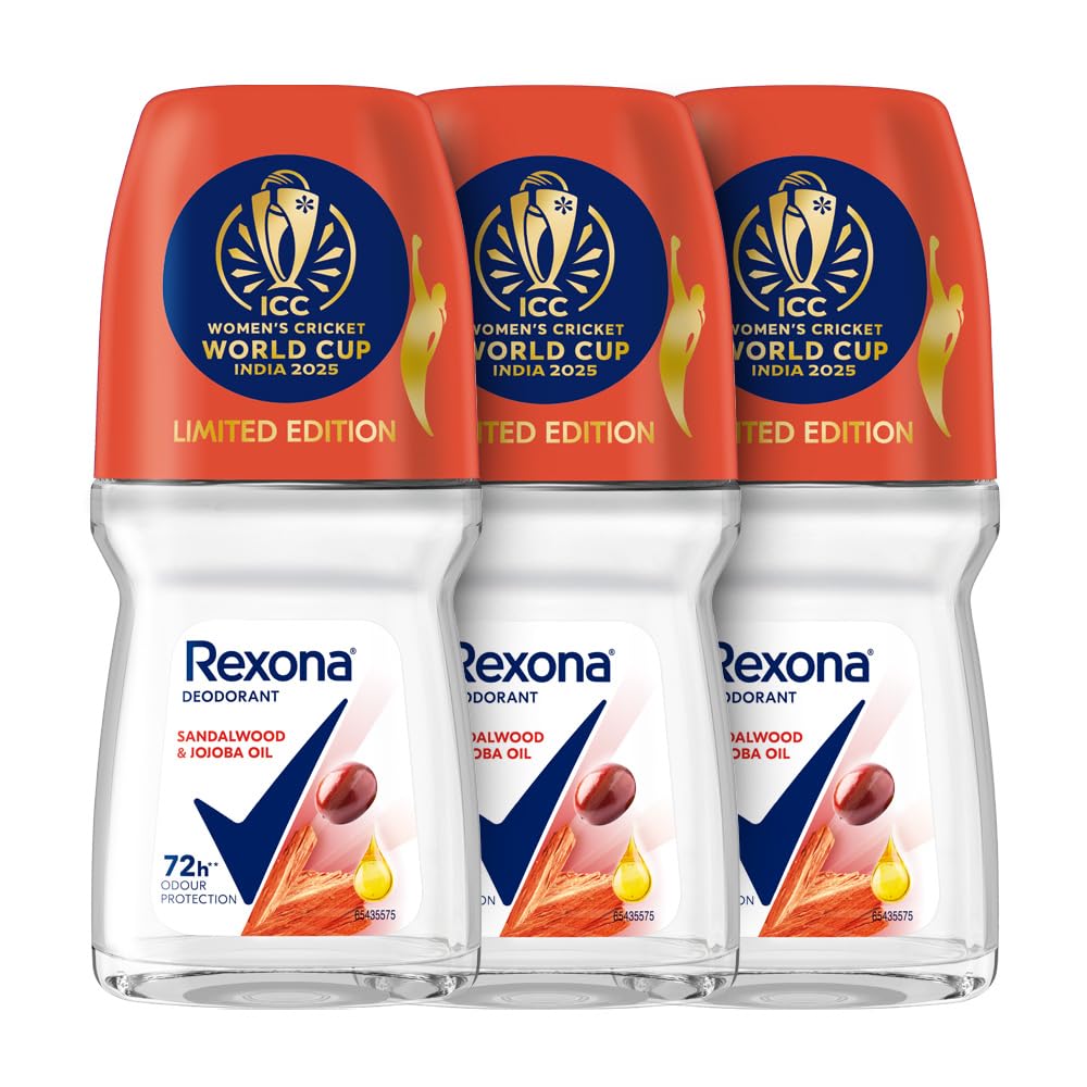 Rexona Sandalwood & Jojoba Oil Antiperspirant Roll-On | for Women | 72H Odour Protection | Limited Edition Pack - ICC Women’s Cricket World Cup India 2025 |50 ML (Pack of 3)-picture-39