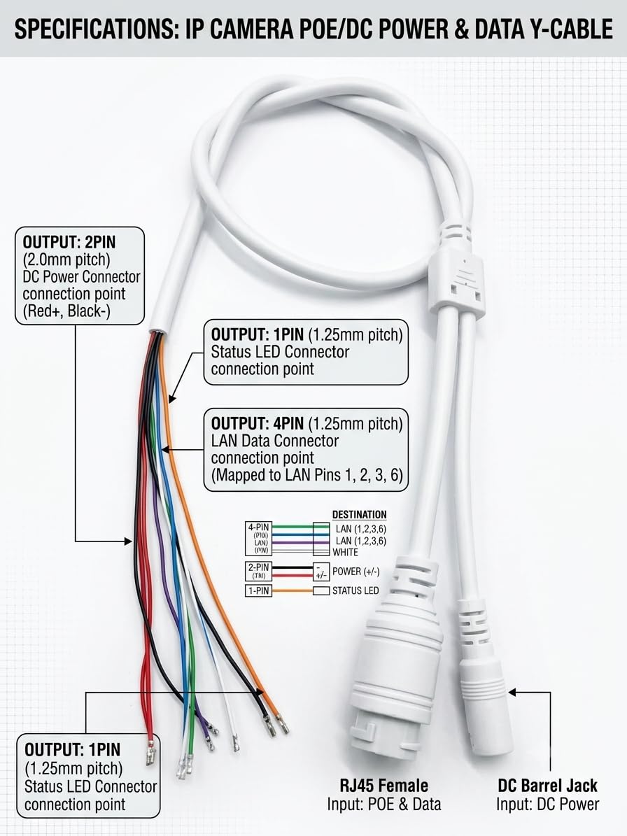 HD Audio Non POE IP Camera Cable Module Video Power Cable for POE RJ45 CCTV, White IPCWV — Amazon image 2