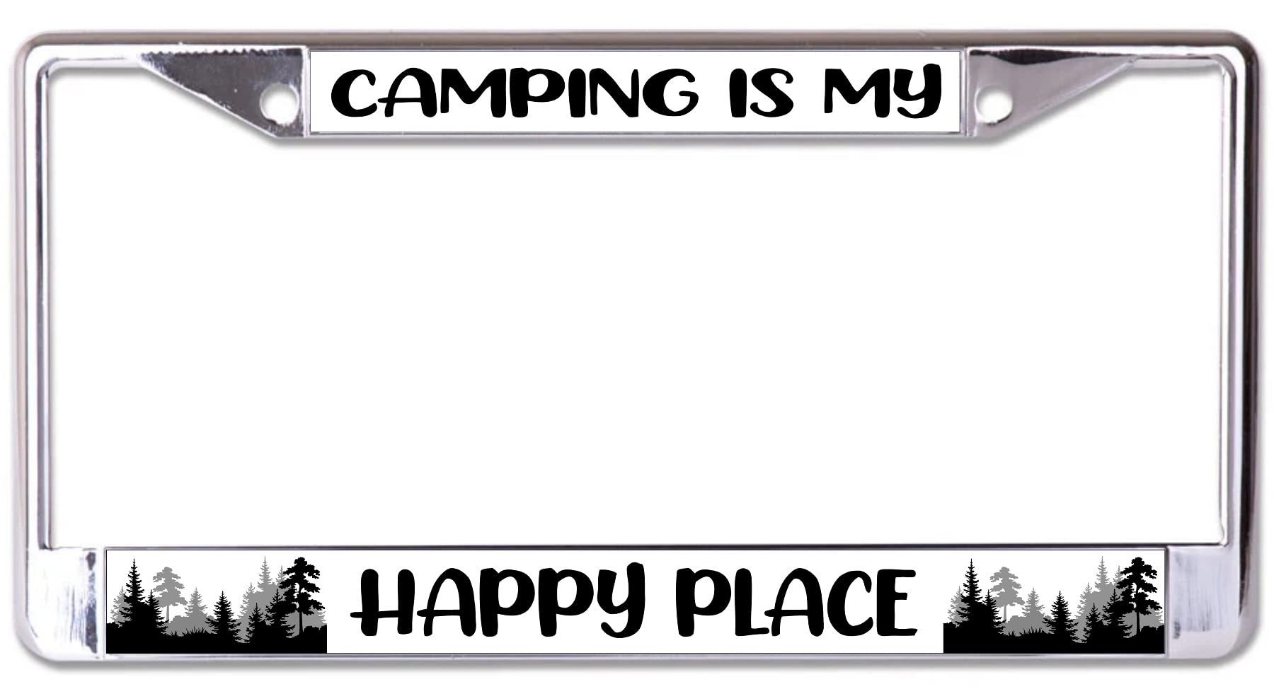 Camping is My Happy Place Chrome License Plate Frame
