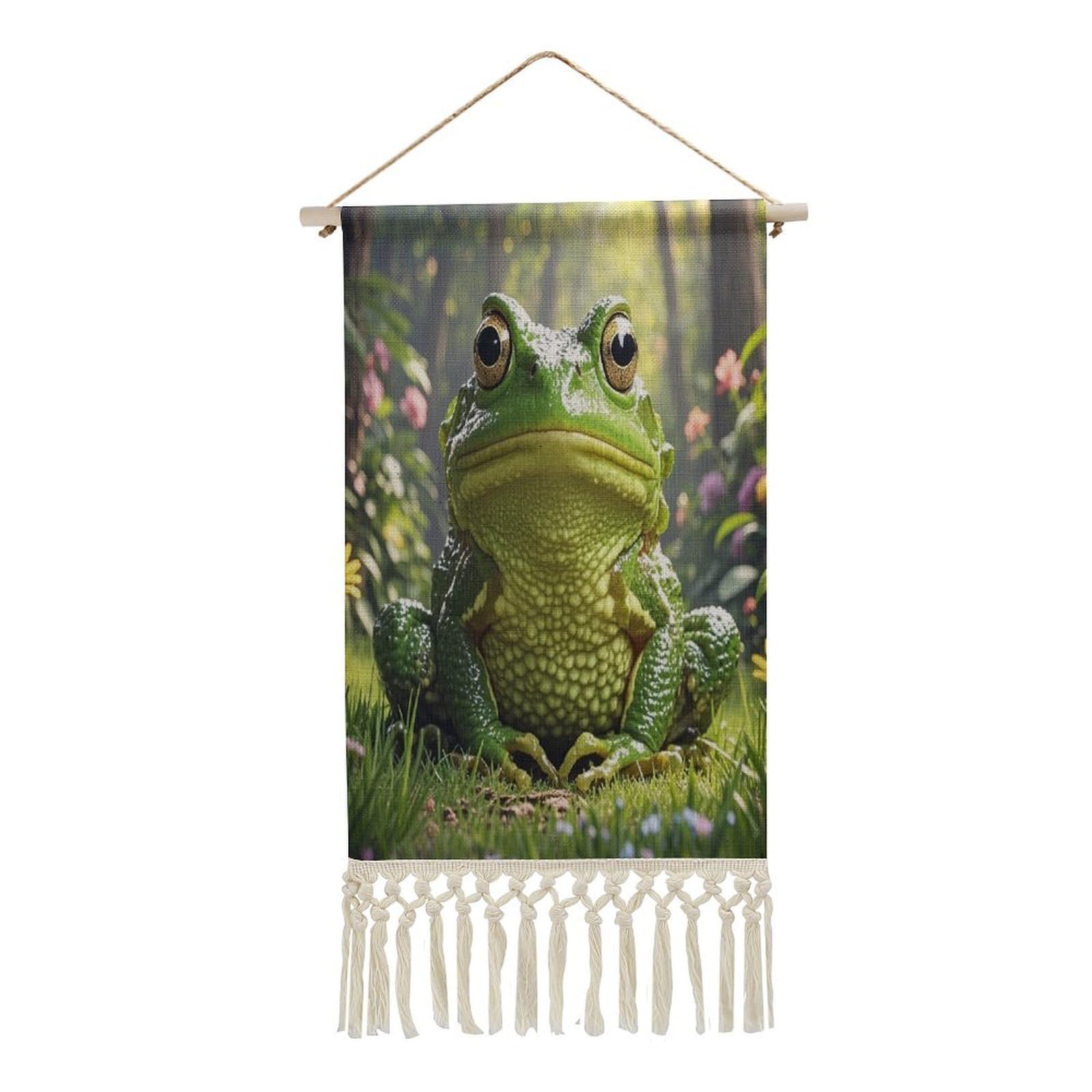 FekiLoot Frog Wall Art Print Decor Art Tapestry with Tassel Cotton Linen Hanging Poster Vintage Aesthetic Wall Art Poster Rustic Wall Art Decor for Home Bedroom Living Room Office