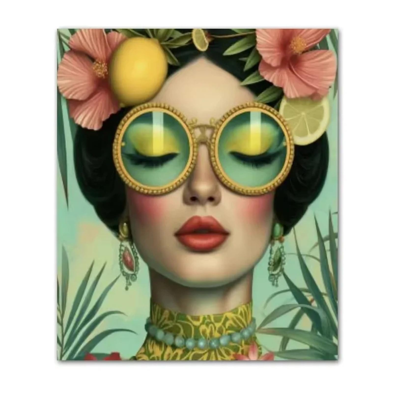 Xenite K Wall Art Canvas Prints Beautiful Woman With Glasses Flower Posters And Prints On The Canvas Prints Modern Art Woman Wall Paintings Room Decor(,30X40cm)
