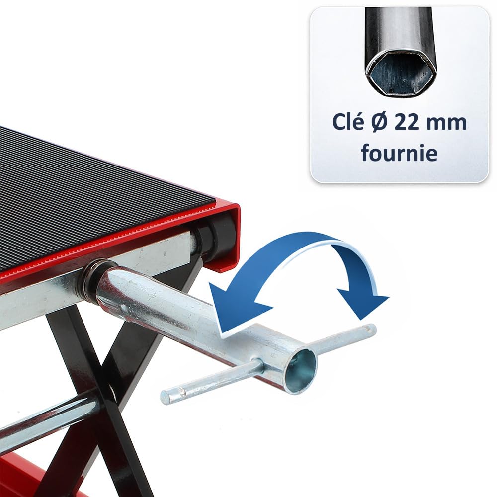 Cric Moto 450 kg à Ciseaux - Élévateur réglable avec Plateau antidérapant