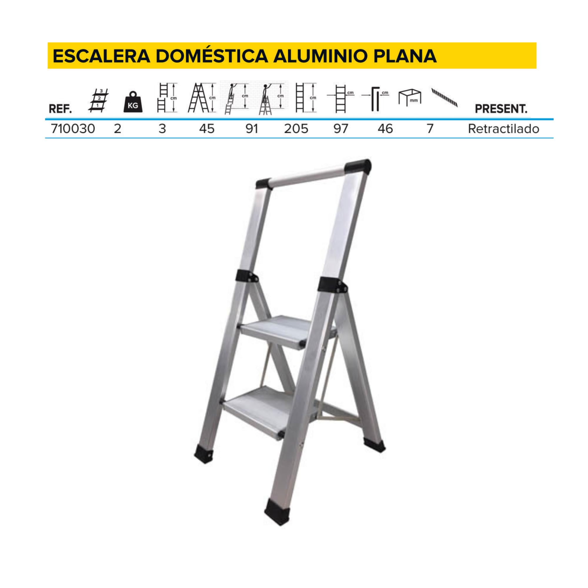 Homelux 710030 Escalera Domestica Plana, Aluminio, 2 Peldaños